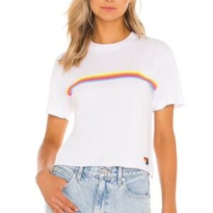 Aviator Nation Sunset Boyfriend Tee in White & Neon Rainbow